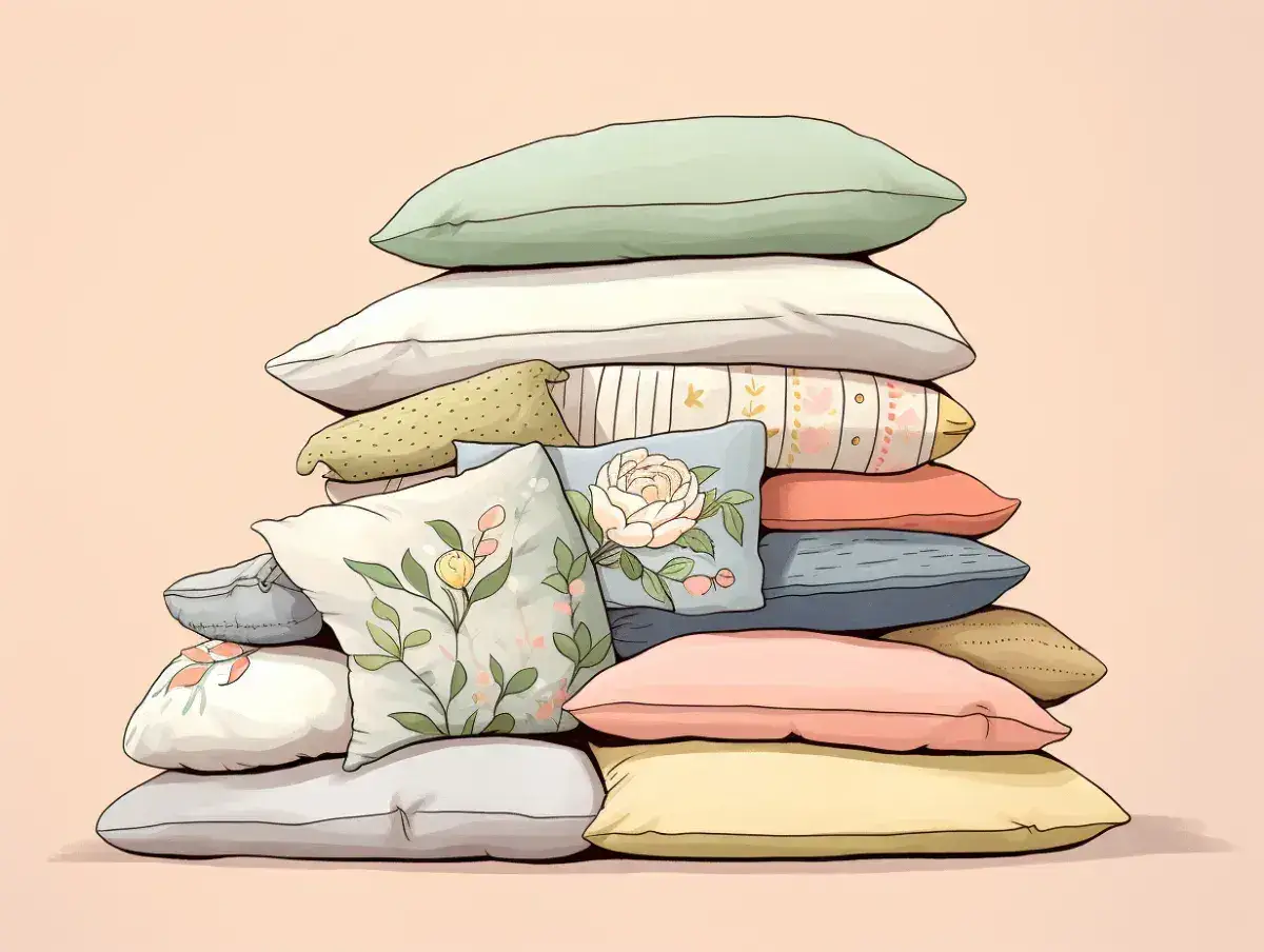 Illustration of a pile of cushions stacked in the middle of a static caravan ready for winter.
